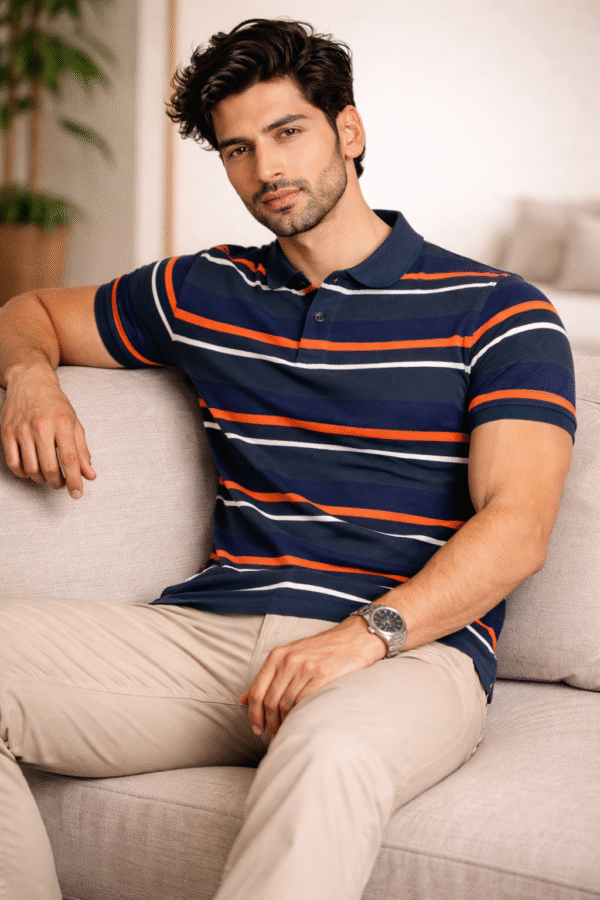 Navy Blue Striped Polo TShirt
