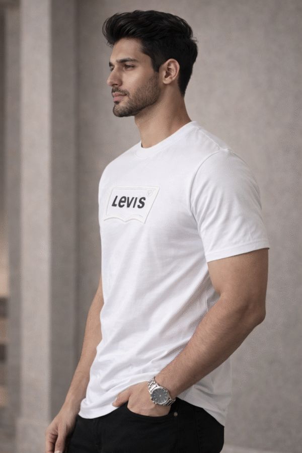 White Embossed Logo Slim Fit Half Sleeve T-shirt