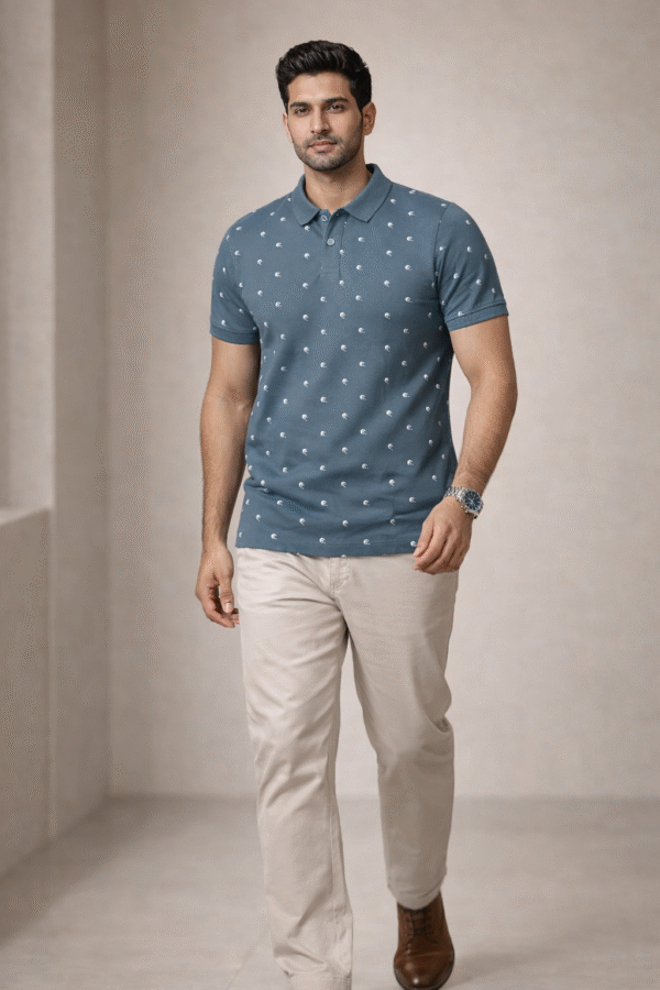 Dark Teal Printed Polo T-Shirt