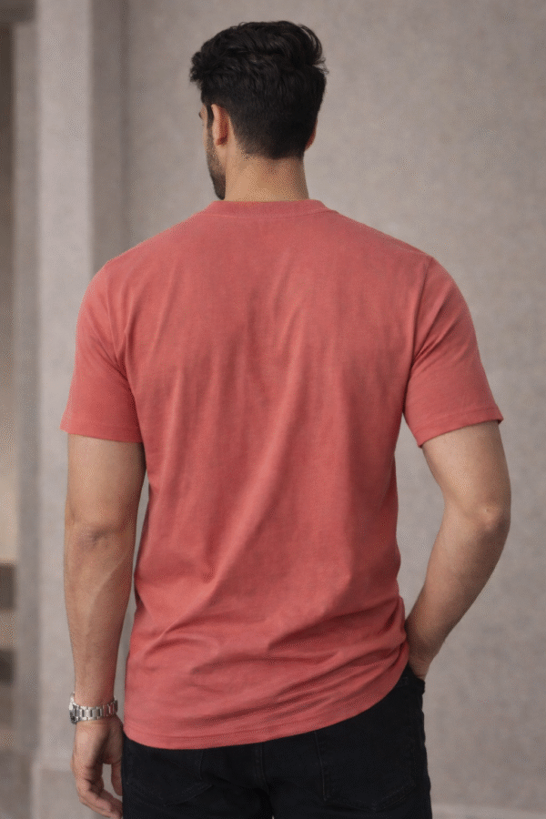 Brick Red Embossed Logo Slim Fit Half Sleeve T-shirt