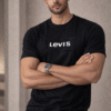 Black Embossed Logo Slim Fit Half Sleeve T-shirt