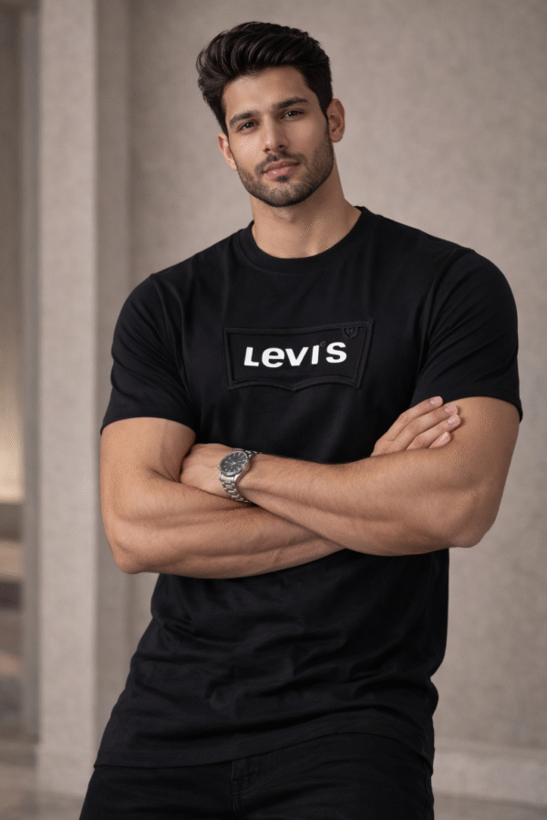 Black Embossed Logo Slim Fit Half Sleeve T-shirt