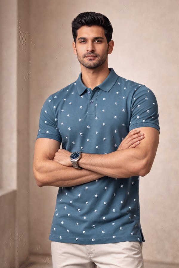 Dark Teal Printed Polo T-Shirt