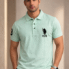 Light Mint Green Slim Fit Polo Collar Half T-shirt