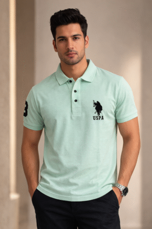 Light Mint Green Slim Fit Polo Collar Half T-shirt
