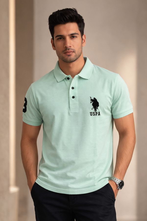 Light Mint Green Slim Fit Polo Collar Half T-shirt
