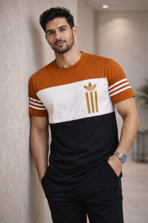 Green – White – Black Color Block Design Half Sleeve T-shirt