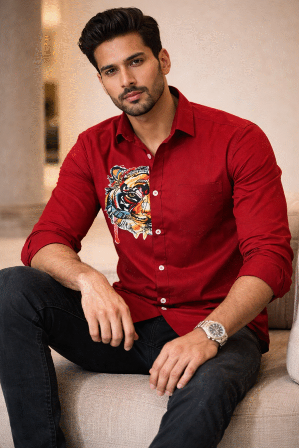 Red Tiger Patch Designer Shirt