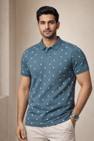 Dark Teal Printed Polo T-Shirt