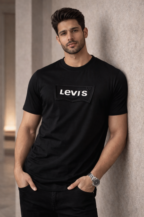 Black Embossed Logo Slim Fit Half Sleeve T-shirt