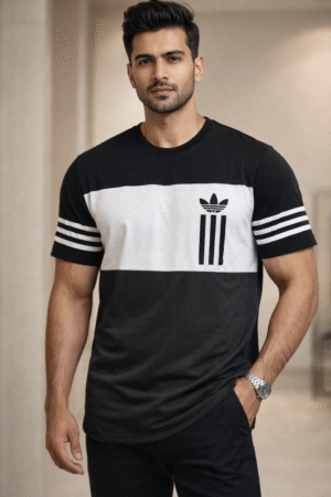 Black – White – Brown Color Block Design Half Sleeve Tshirt