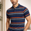 Navy Blue Striped Polo TShirt