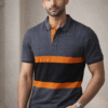 Charcoal Grey Color Block Polo T-Shirt