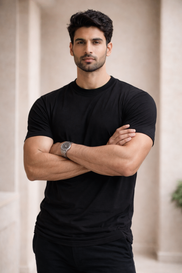 Black Round Neck Plain T-shirt