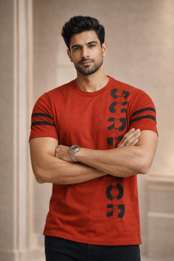 Rust Red Printed Half Sleeve Tshirt