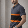 Charcoal Grey Color Block Polo T-Shirt
