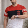 Red – Black – White Color Block Design Half Sleeve T-shirt