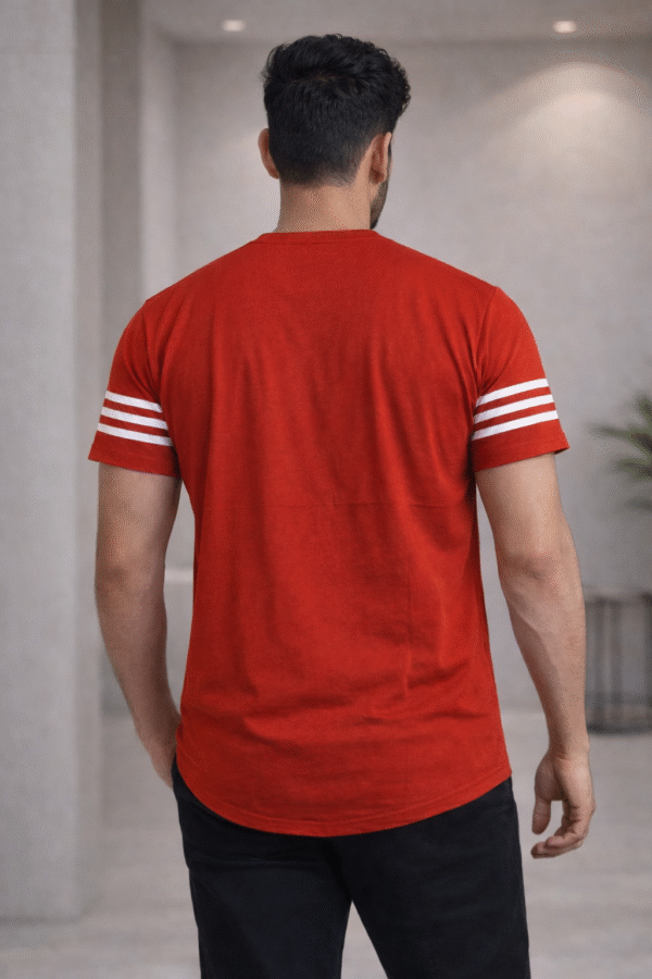 Red – Black – White Color Block Design Half Sleeve T-shirt