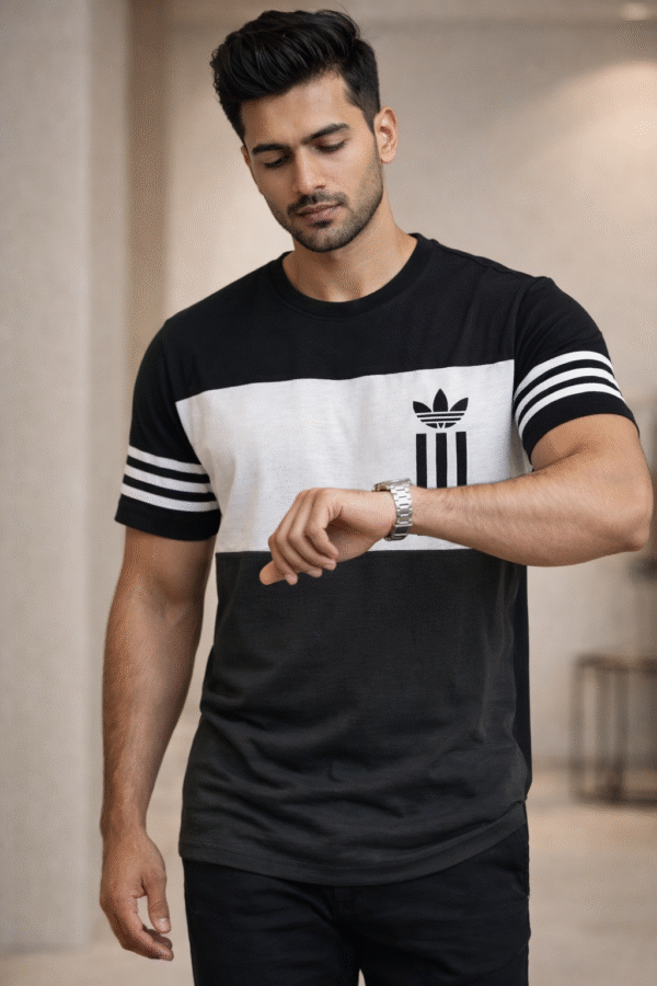 Black – White – Brown Color Block Design Half Sleeve Tshirt