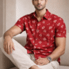 Red Floral Cotton Shirt (Slim Fit)