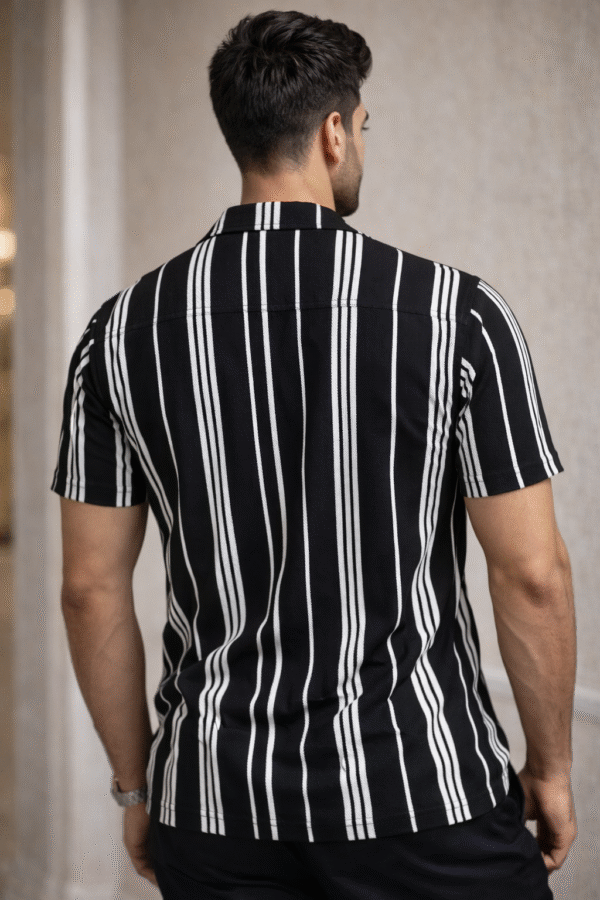 Black Striped Cuban Caller Half Sleeve Shirt