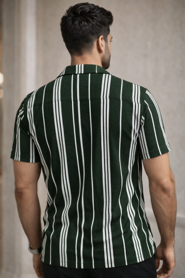 Green Striped Cuban Caller Half Sleeve Shirt