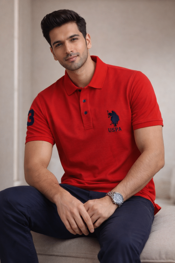 Rust Red Slim Fit Polo Collar Half T-shirt
