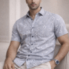 Grey Floral Half Sleeve Shirt (Slim Fit)