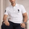 White Slim Fit Polo Collar Half T-shirt
