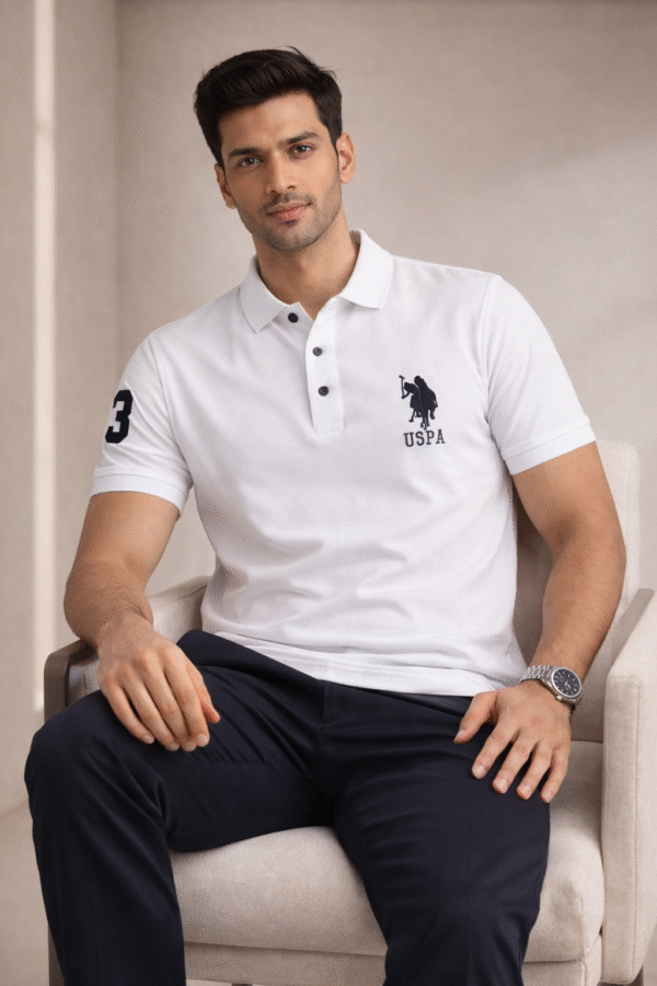 White Slim Fit Polo Collar Half T-shirt