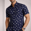 Navy Blue Polka Dot Half Sleeve Shirt (Slim Fit)