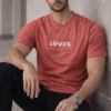Brick Red Embossed Logo Slim Fit Half Sleeve T-shirt