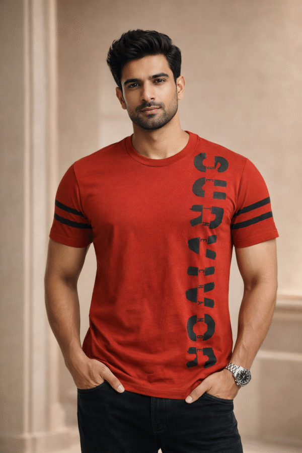 Rust Red Printed Half Sleeve Tshirt