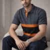 Charcoal Grey Color Block Polo T-Shirt