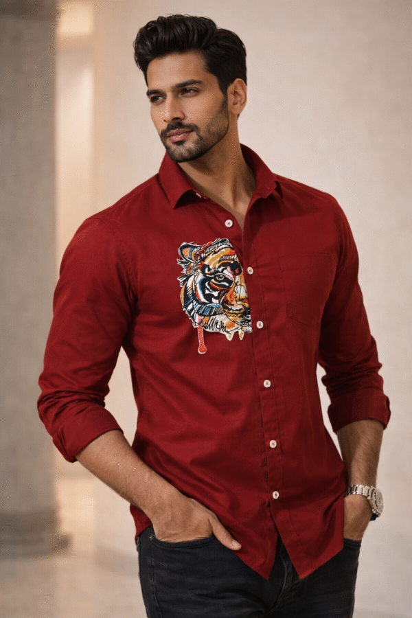 Red Tiger Patch Designer Shirt