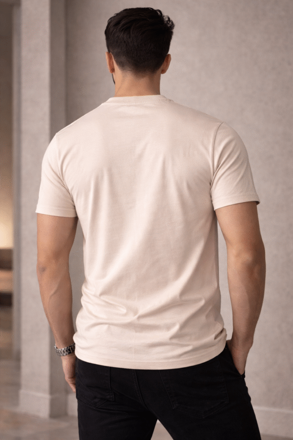 Beige Embossed Logo Slim Fit Half Sleeve T-shirt