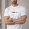 White Embossed Logo Slim Fit Half Sleeve T-shirt