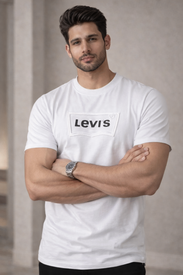 White Embossed Logo Slim Fit Half Sleeve T-shirt