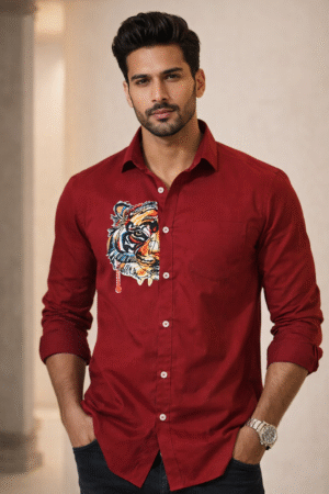 Red Tiger Patch Designer Shirt