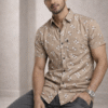 Khaki Brown Floral Half Sleeve Shirt (Slim Fit)