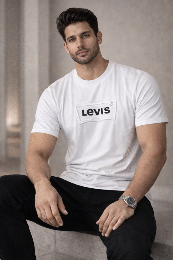 White Embossed Logo Slim Fit Half Sleeve T-shirt