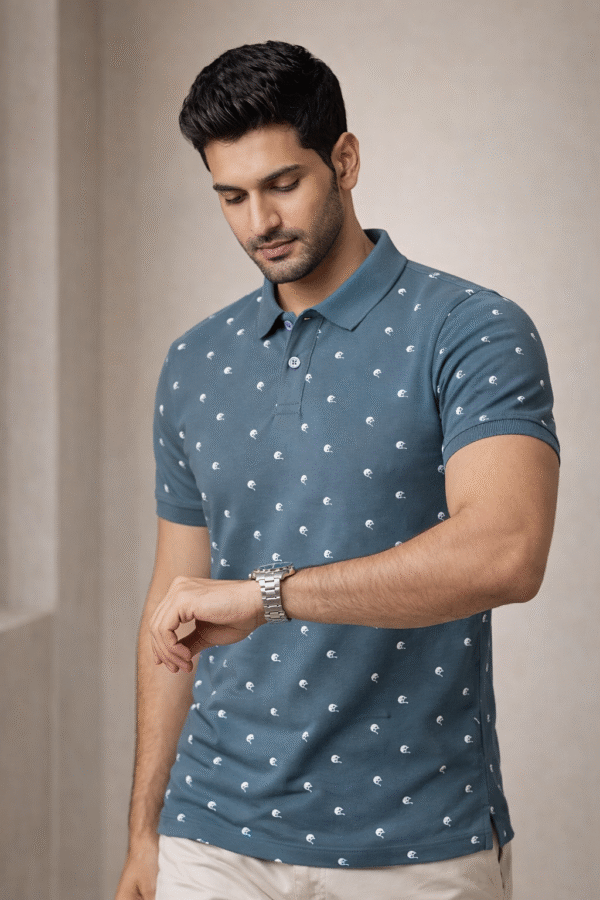 Dark Teal Printed Polo T-Shirt
