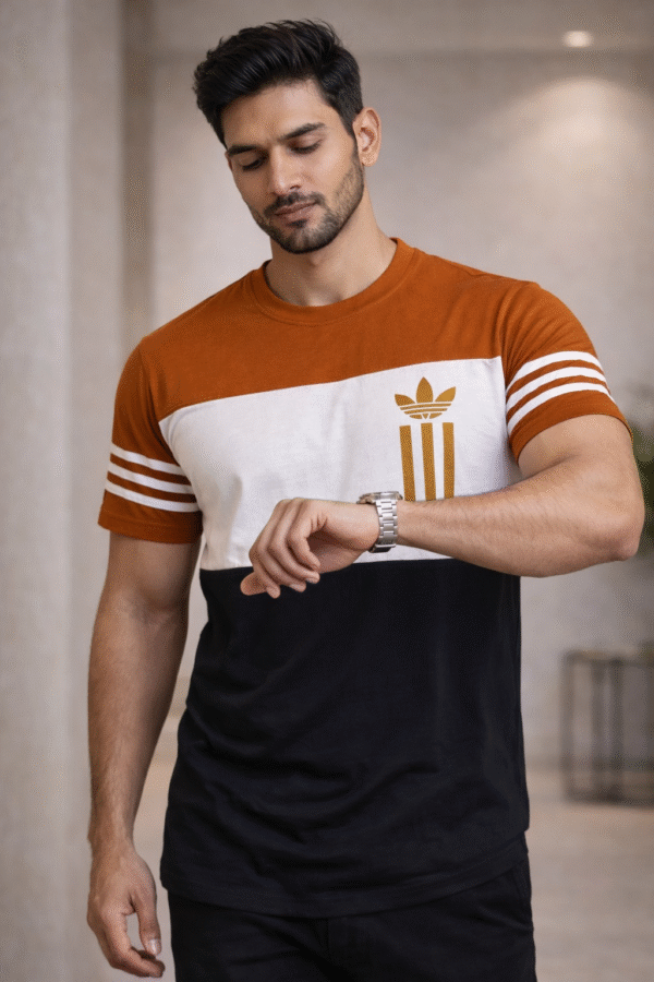 Green – White – Black Color Block Design Half Sleeve T-shirt