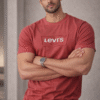 Brick Red Embossed Logo Slim Fit Half Sleeve T-shirt