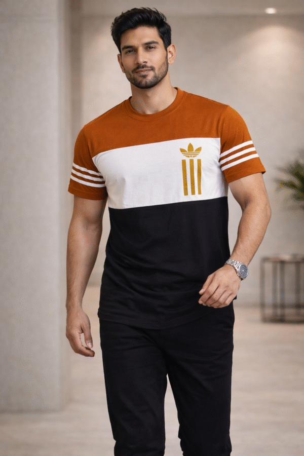 Green – White – Black Color Block Design Half Sleeve T-shirt