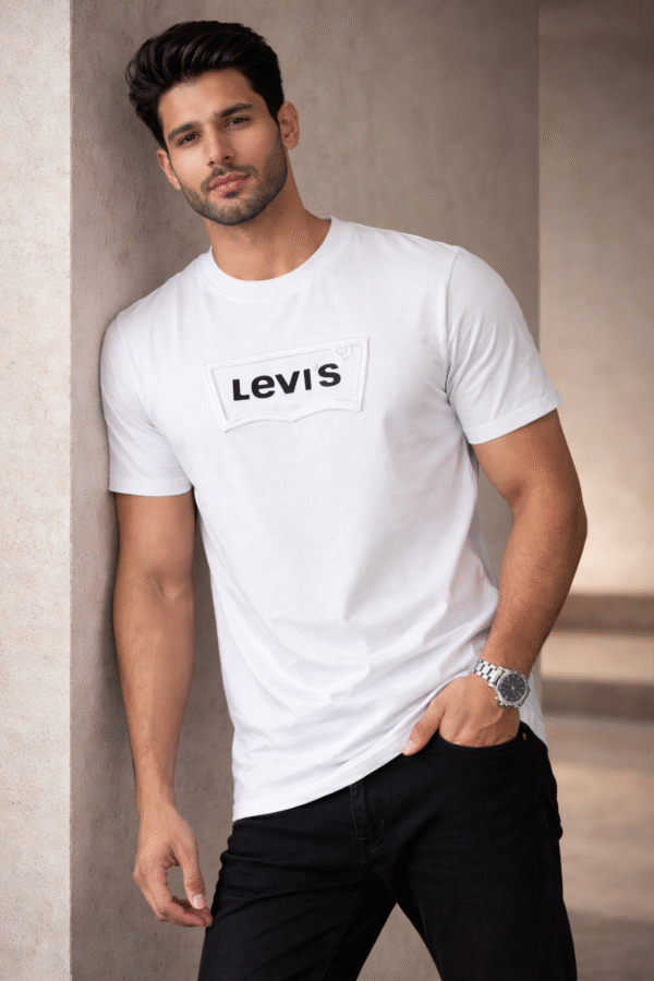 White Embossed Logo Slim Fit Half Sleeve T-shirt