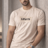 Beige Embossed Logo Slim Fit Half Sleeve T-shirt