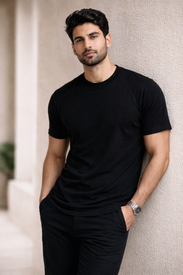 Black Round Neck Plain T-shirt