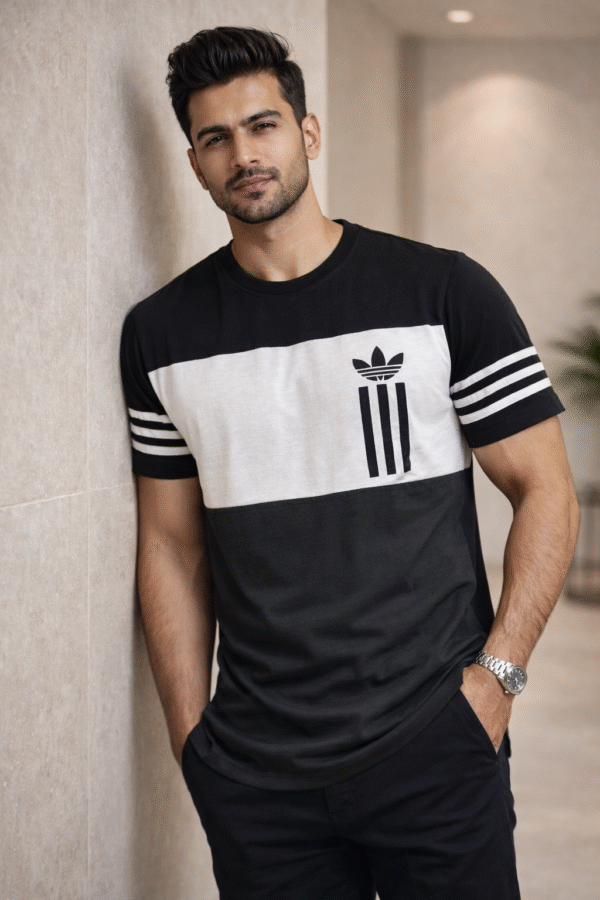 Black – White – Brown Color Block Design Half Sleeve Tshirt