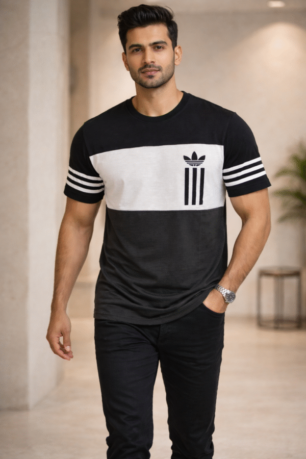 Black – White – Brown Color Block Design Half Sleeve Tshirt